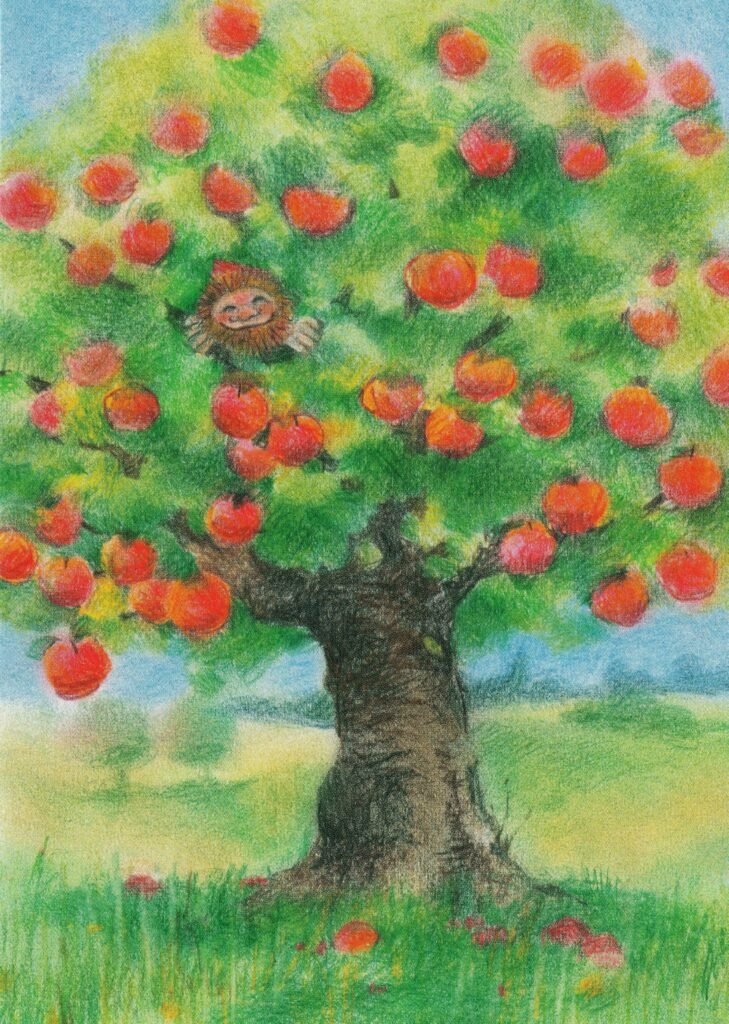 Appelboom met kabouter